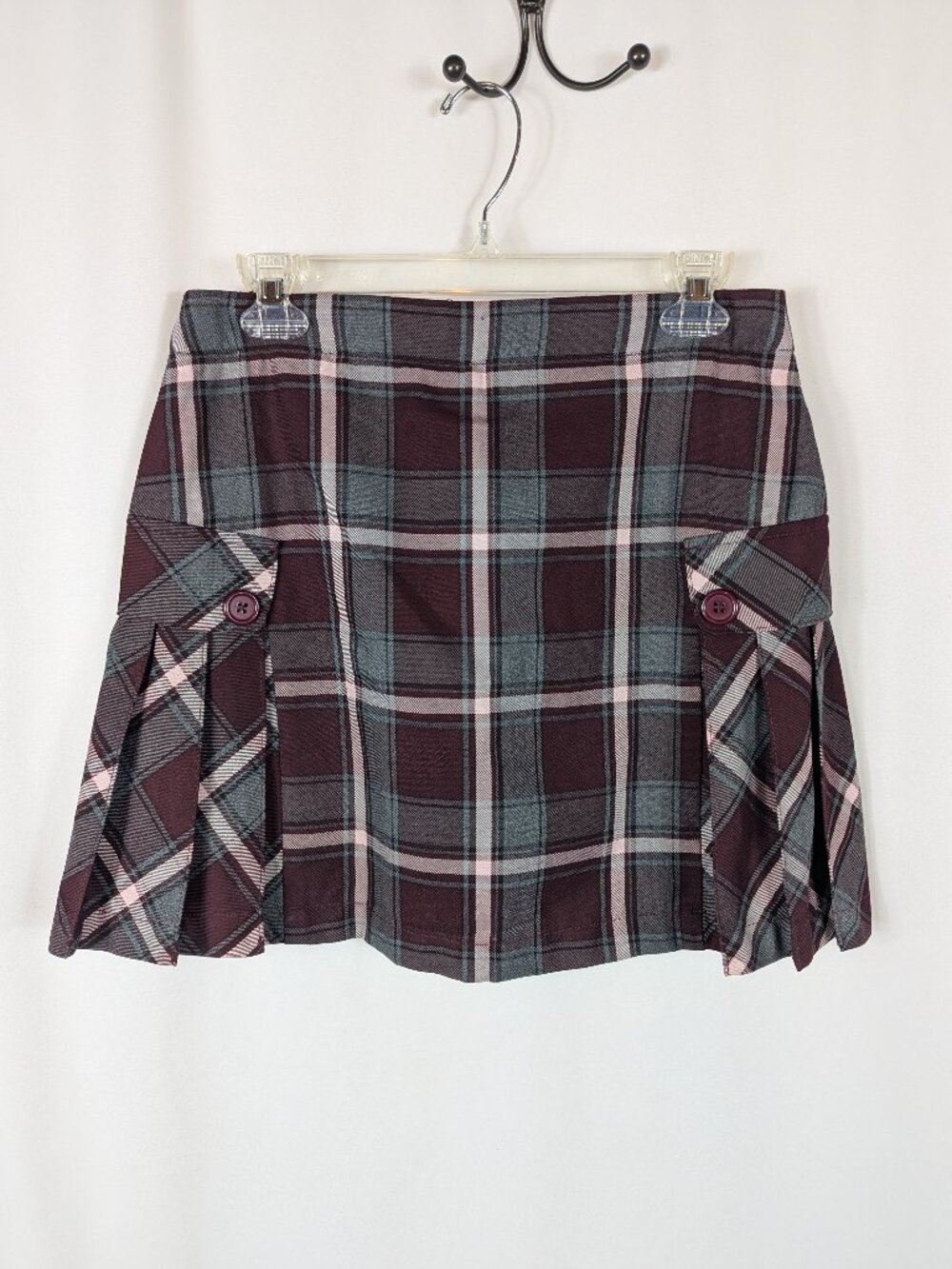 Lands End Plaid Skirt School Uniform Side Pleat Pocket Attached Shorts Red Sz 2